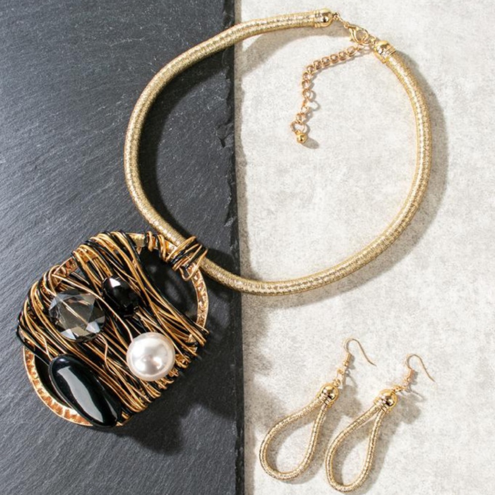 Statement Gold Cord Necklace Set